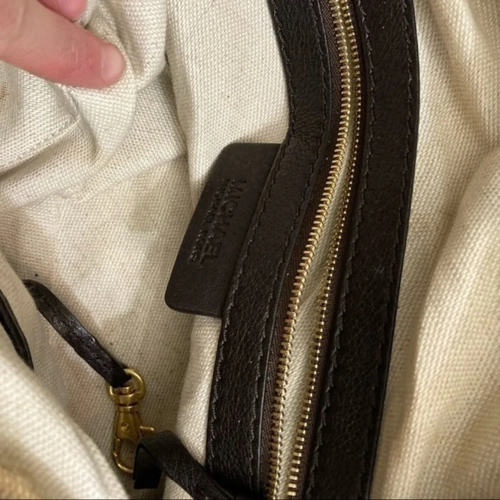 Michael Kors brown leather studded satchel bag